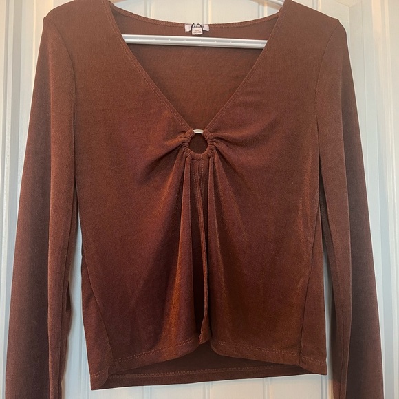 Garage brown stone  mesh long sleeve woman top M - Picture 16 of 16